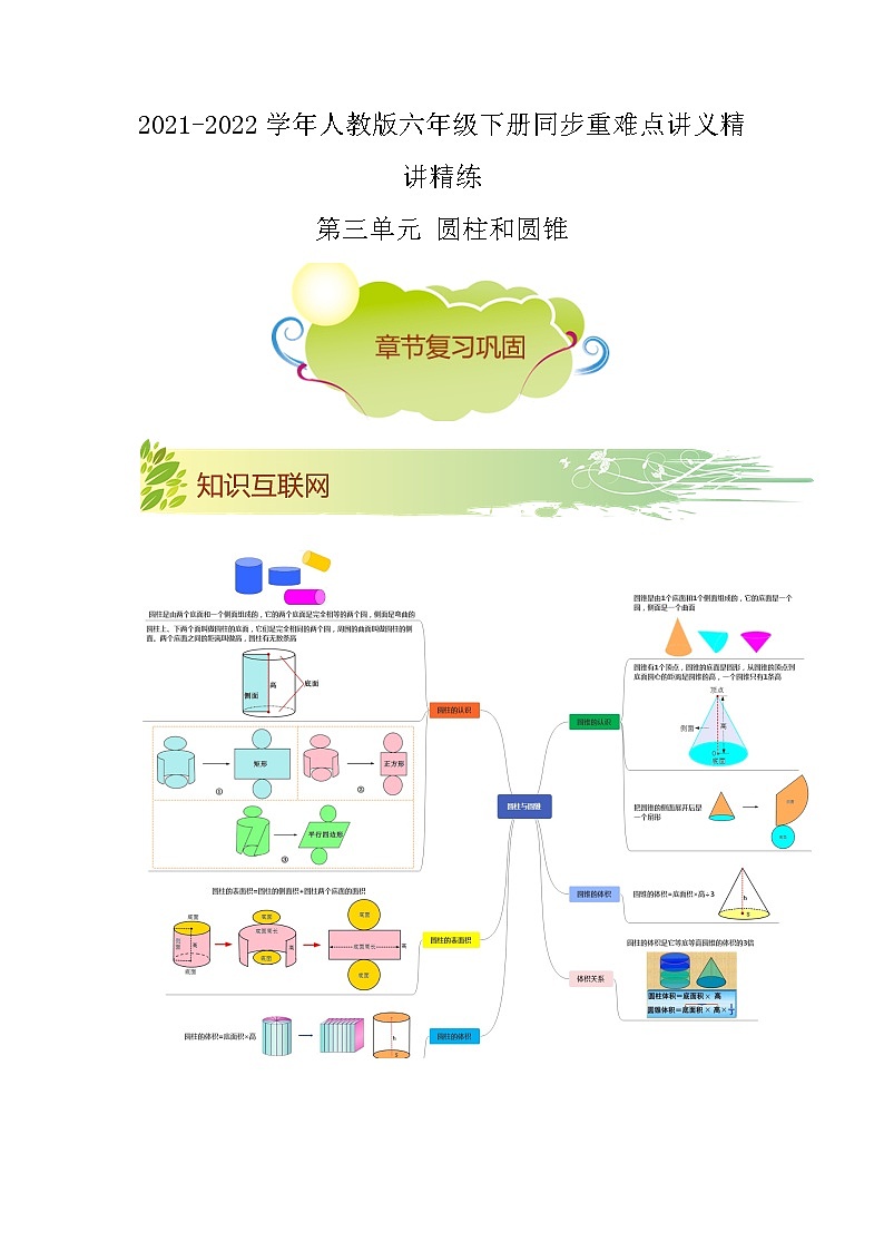 【期中知识大串讲】第三单元《圆柱和圆锥》章节复习巩固—2021-2022学年数学六年级下册重难点讲义精讲精练（原卷+解析）人教版01