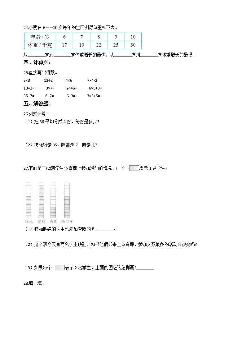 【期中必备】2021-2022学年人教版二年级下册数学期中考试模拟试题（四）（含解析）第3页