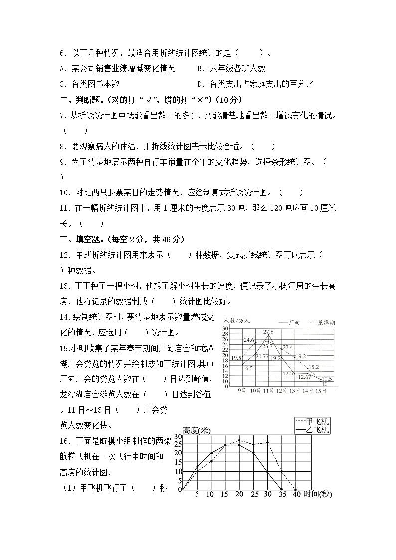 五年级下册数学单元测试-第二单元《折线统计图》 苏教版（含答案）02