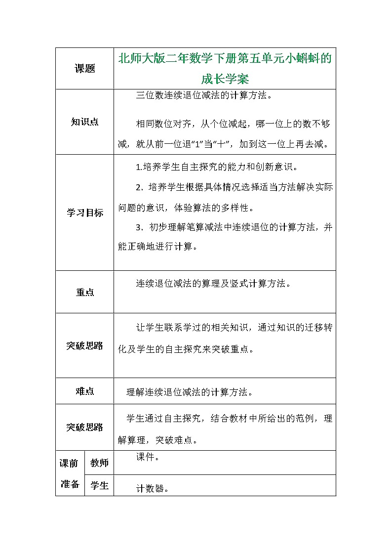 北师大版二年数学下册第五单元小蝌蚪的成长学案第1页