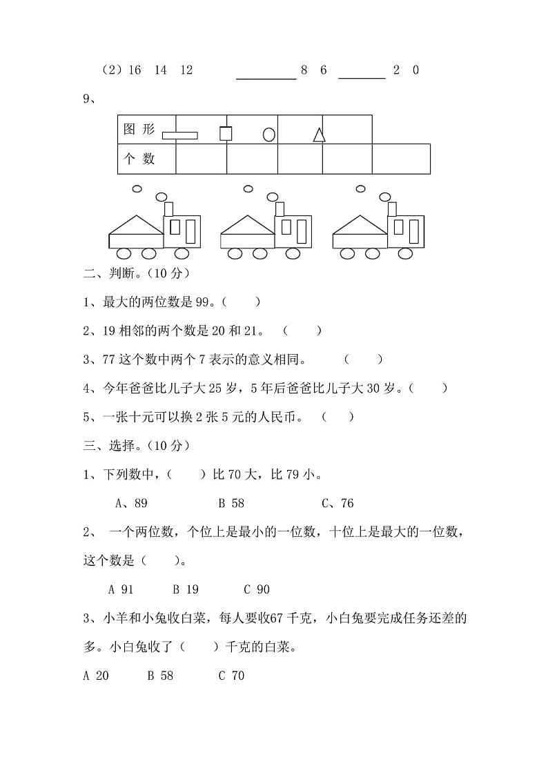 最新人教版一年级下册数学《期末考试试卷》附答案第2页