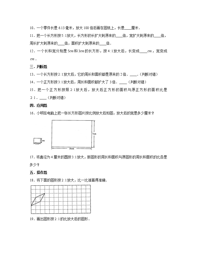 北师大版六年级下册2.4图形的放大和缩小练习题02