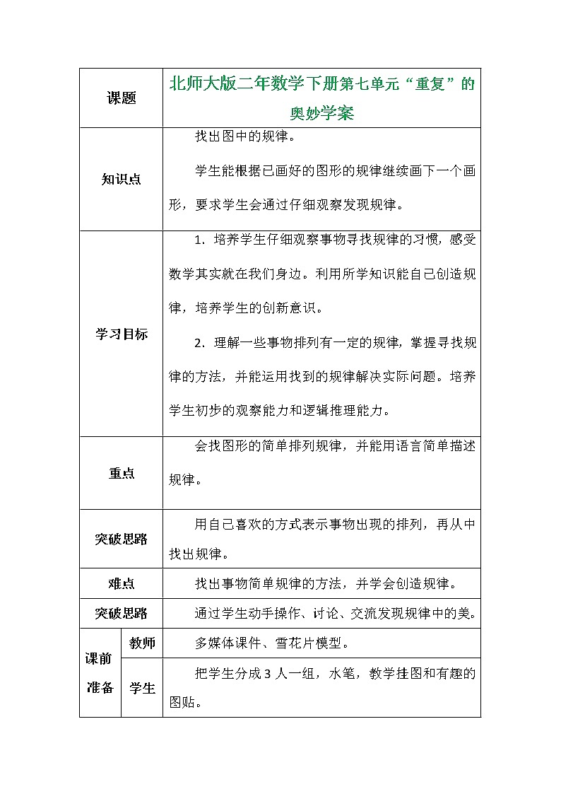 北师大版二年数学下册第七单元“重复”的奥妙学案01