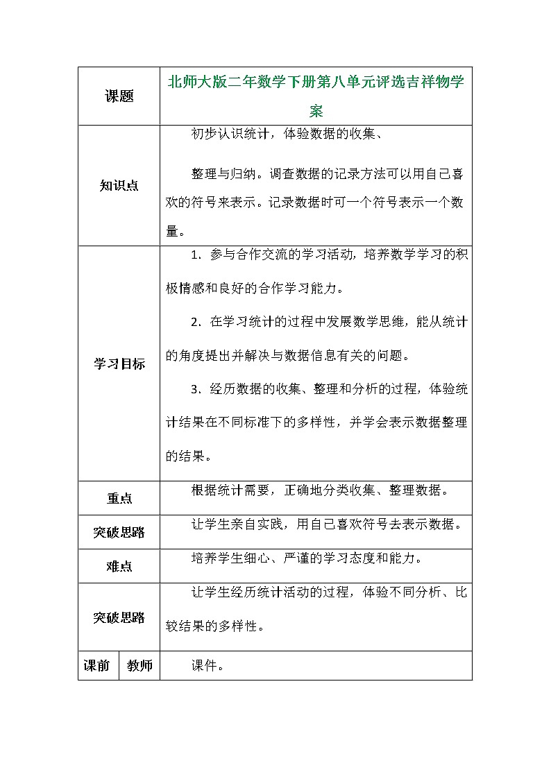 北师大版二年数学下册第八单元评选吉祥物学案01