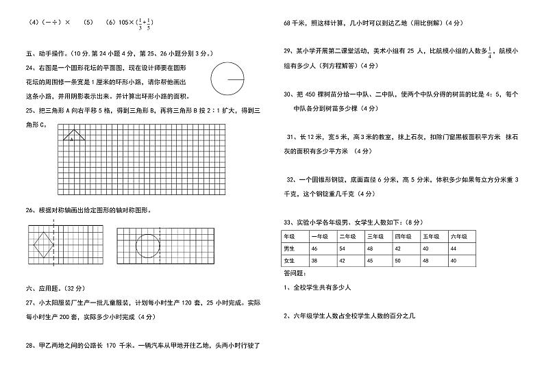 人教版六年级数学下册期末试卷第2页