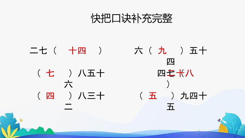 人教版数学二年级下册课件 4 表内除法（二）用7—9的口诀求商第2页