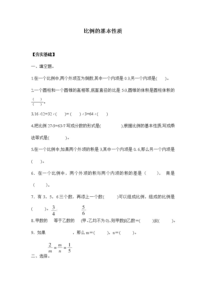 苏教版 六年级下册4.3比例的基本性质（习题）-六年级下册数学同步备课系列01