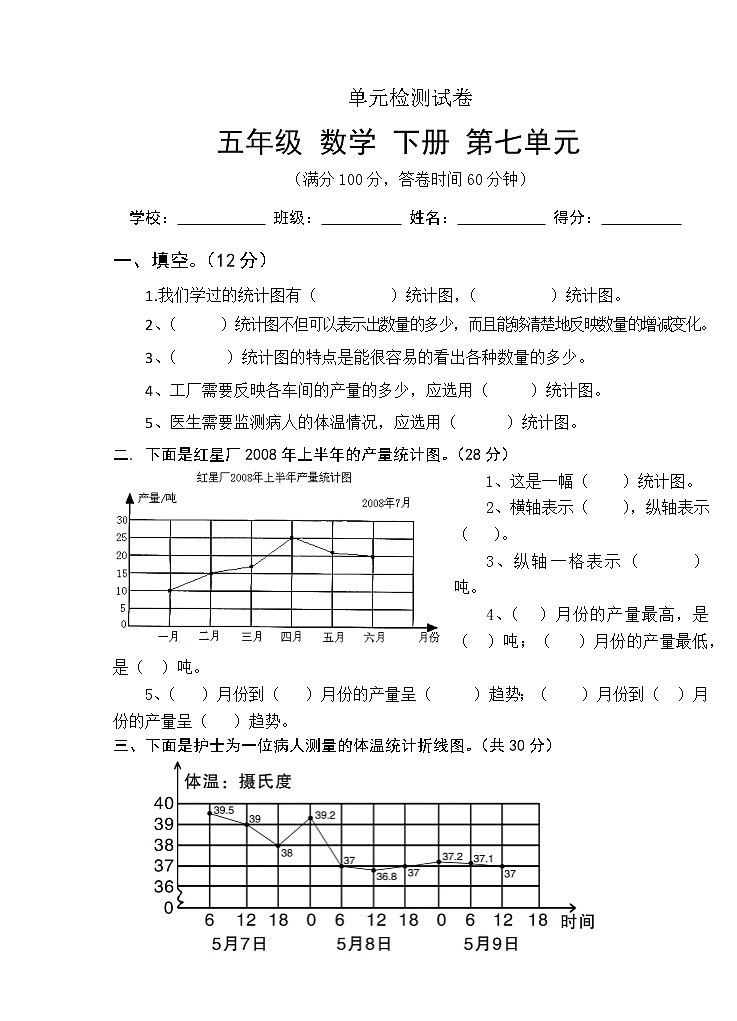 人教版 2022年五年级数学下册 第七单元测试卷第1页