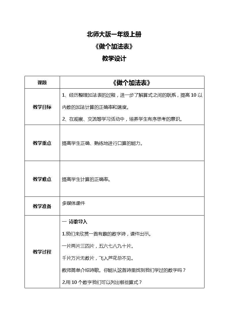 3.13 《做个加法表》教案第1页