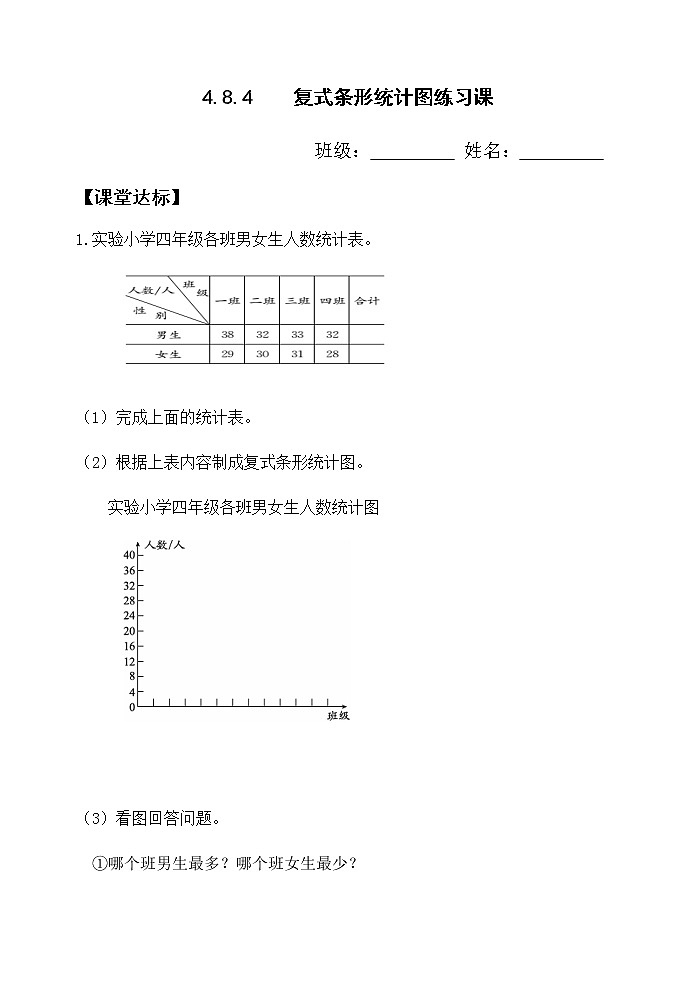 四下4.8.4 复式条形统计图练习【课堂达标】第1页