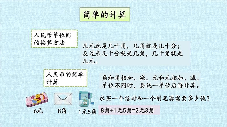 冀教版数学一年级下册 四 认识人民币 复习 课件第6页