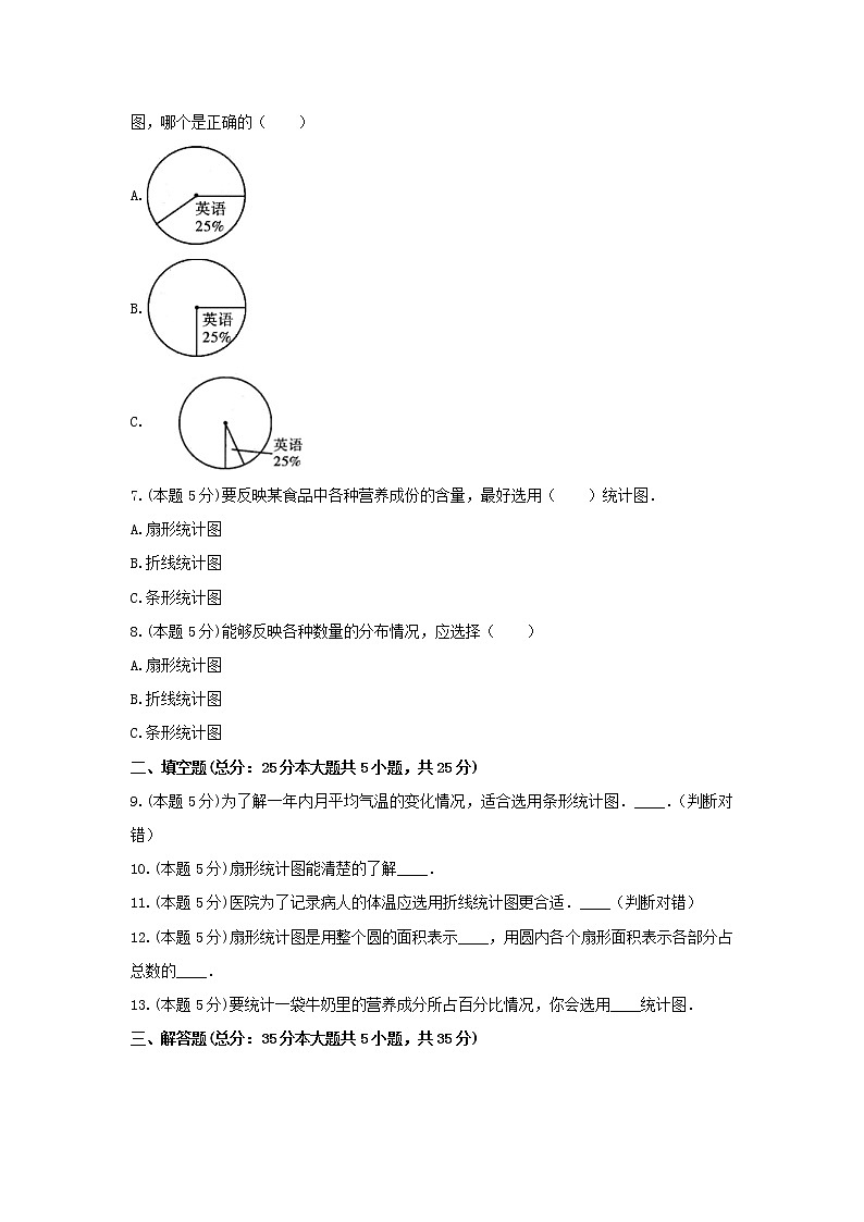 冀教版六年级数学上册《七 扇形统计图》-单元测试8（无答案）02
