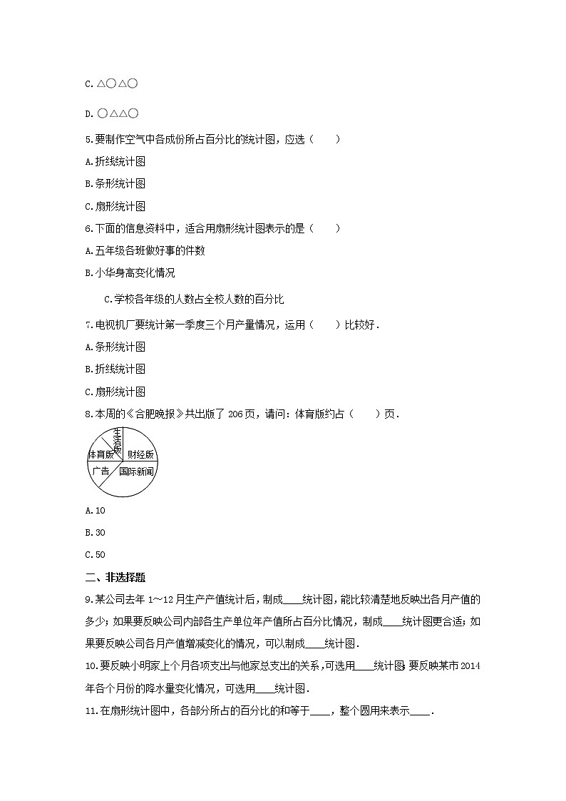 六年级数学上册试题 -《七 扇形统计图》单元测试   冀教版（无答案）02