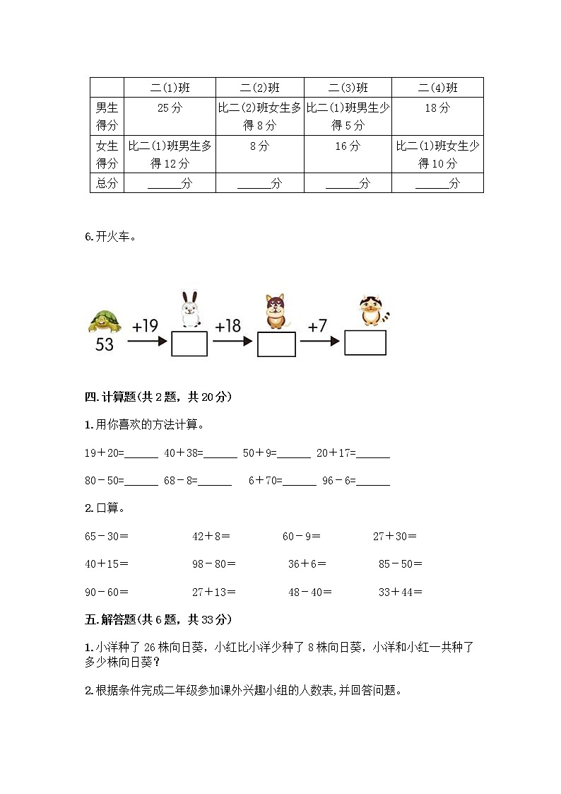 人教版二年级上册第二单元100以内的加法和减法（二）整理和复习测试题完整版第3页