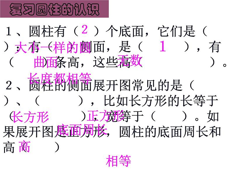 六年级数学下册课件 - 3.1.2 圆柱体表面积 -人教版（共15张PPT）第1页