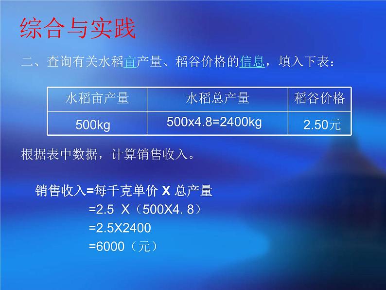 小学数学西师大版六年级下 4.4综合与实践 农田收入测算 课件第5页