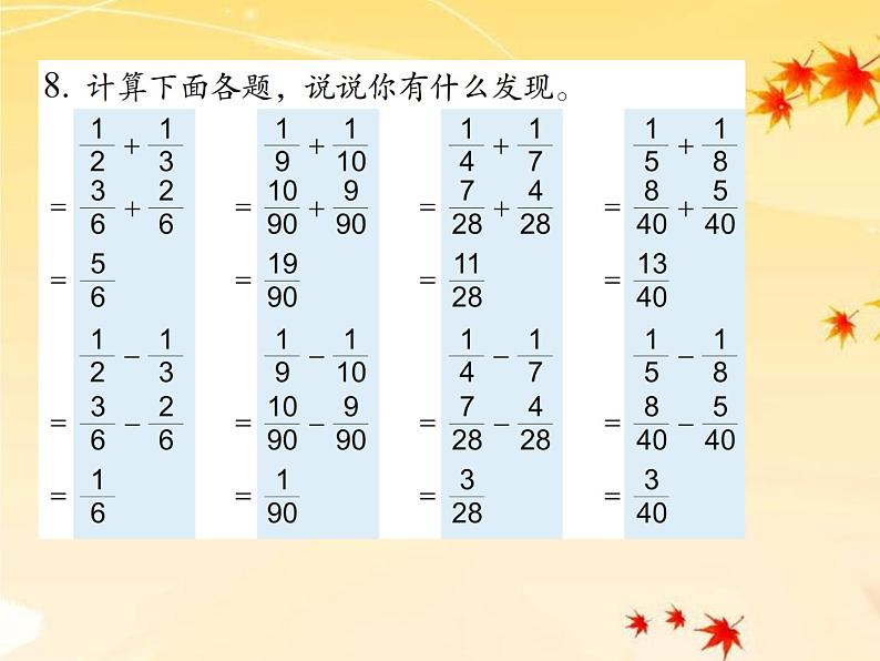 5.3分数加、减计算及应用练习 课件第3页