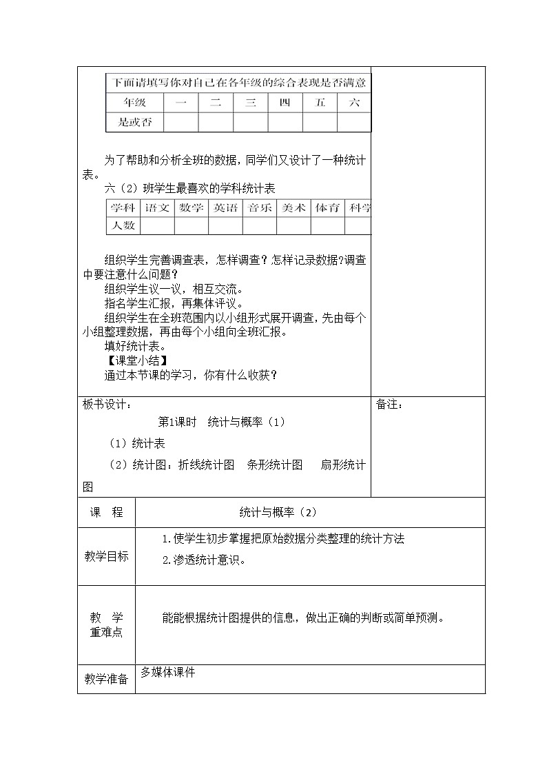 西师大版六年级下册数学 总复习 统计与概率（1）教案第2页