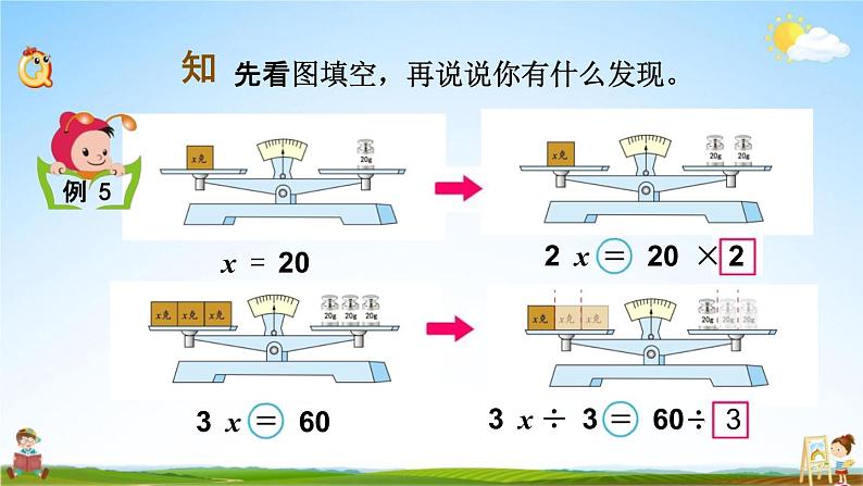 苏教版五年级数学下册《1-3 用等式性质解方程（2）》课堂教学课件第3页