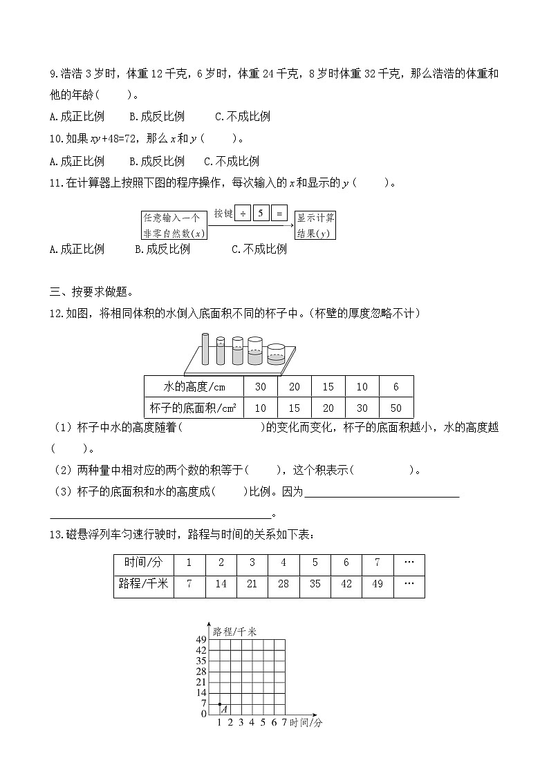 【单元测】苏教版小学数学六年级下册 第六单元 正比例和反比例-强化训练（含答案）第2页