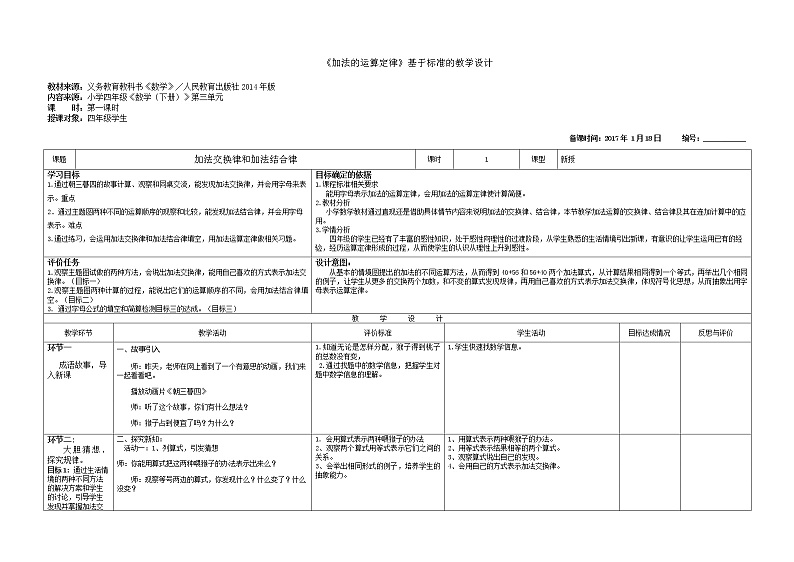 3.1加法运算定律 教案第1页