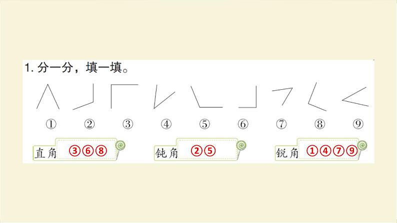 人教版二年级数学上册第3课时认识锐角和钝角作业课件第3页