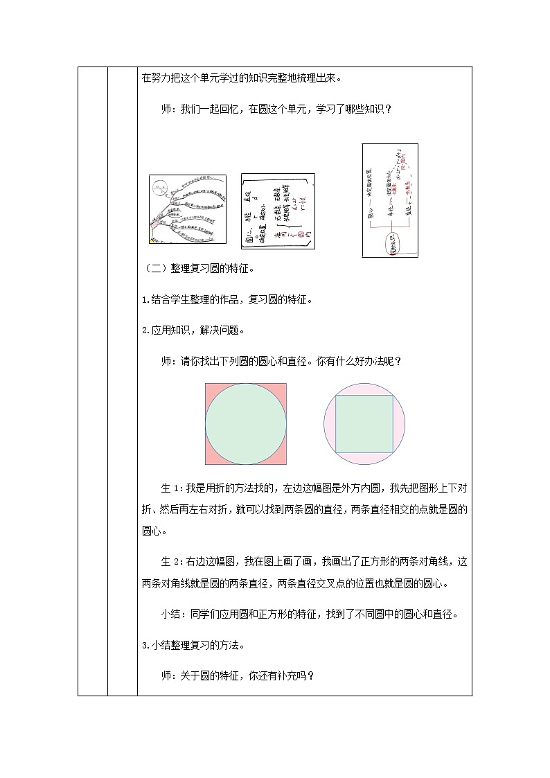 六年级上册数学教案-圆的整理和复习（第1课时） 人教版02