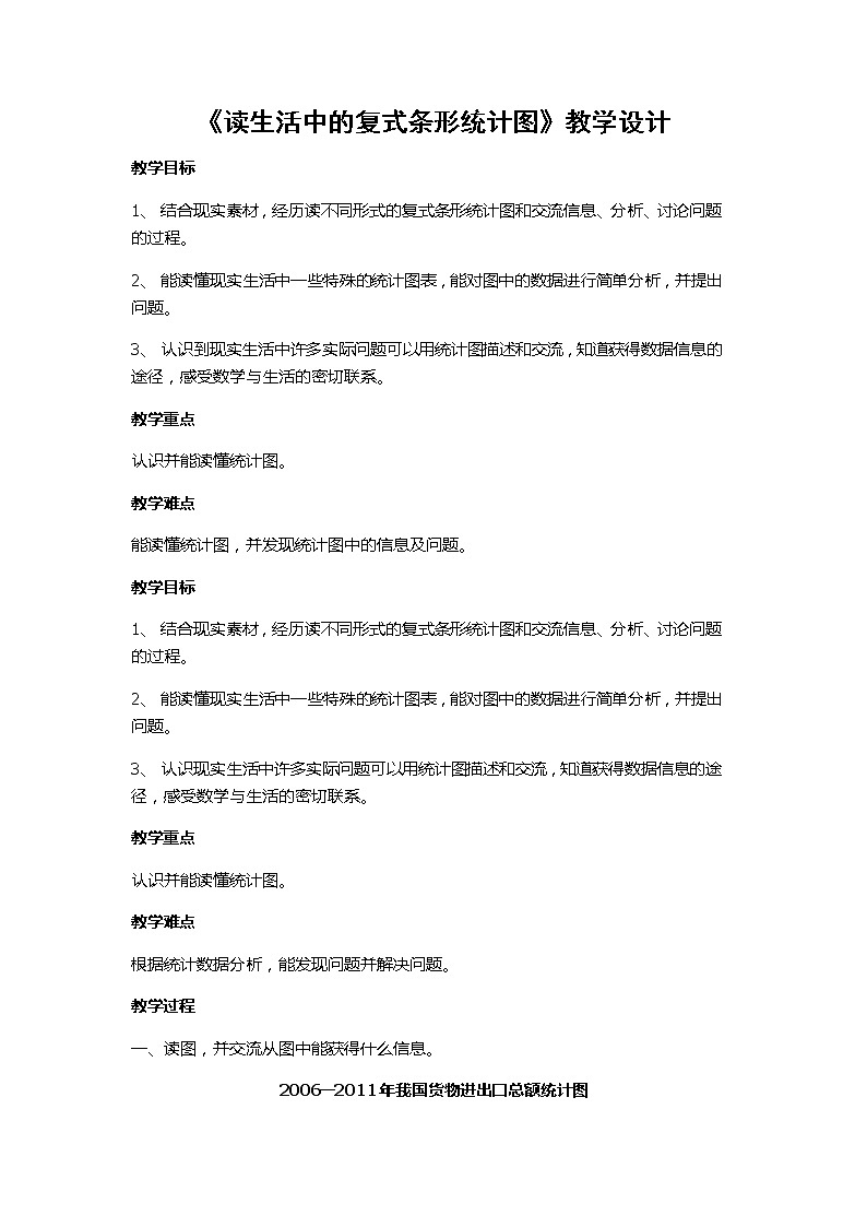 四年级下册数学教案－7.3读生活中的复式条形统计图 ｜冀教版第1页