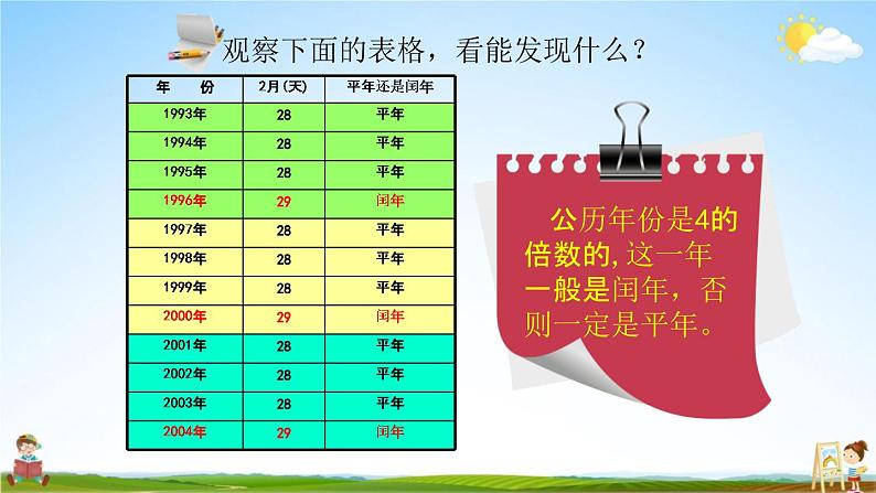 北京课改版三年级数学下册《1-2 判断闰年和平年》课堂教学课件PPT05