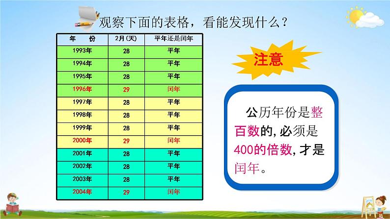 北京课改版三年级数学下册《1-2 判断闰年和平年》课堂教学课件PPT06