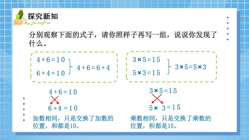 02北师大版四年级上册数学《加法交换律和乘法交换律》PPT课件+教学设计02