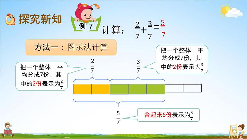 北京课改版三年级数学下册《6-5 同分母分数的加法》课堂教学课件PPT第4页