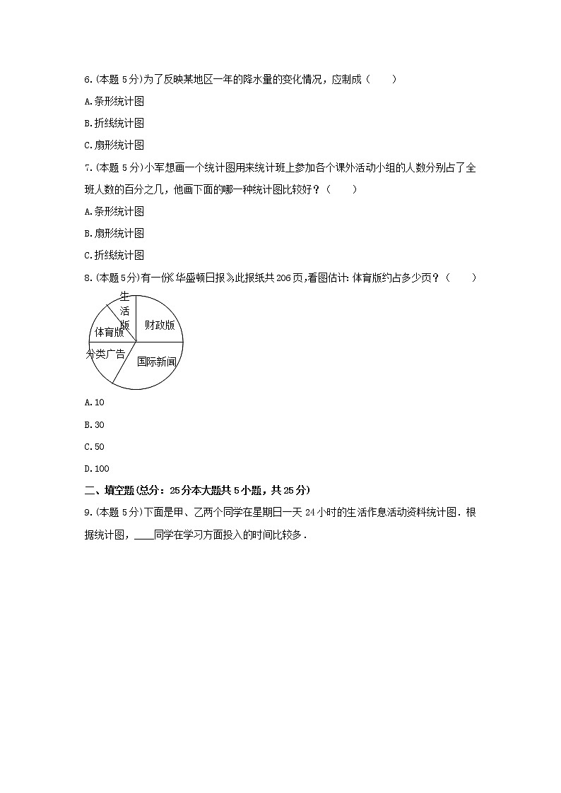 六年级数学上册试题《7.扇形统计图》单元测试4 人教版 （含答案）02