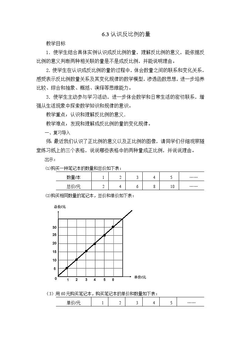 六年级数学下册教案-6 正比例和反比例（10）-苏教版01
