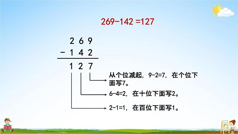 北京课改版二年级数学下册《5-6 三位数减三位数（不退位）笔算》课堂教学课件PPT第7页