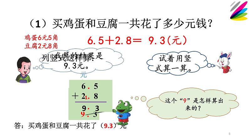 三年级下册数学课件 - 6  小数进位加法、退位减法 - 冀教版（共12张PPT）第5页