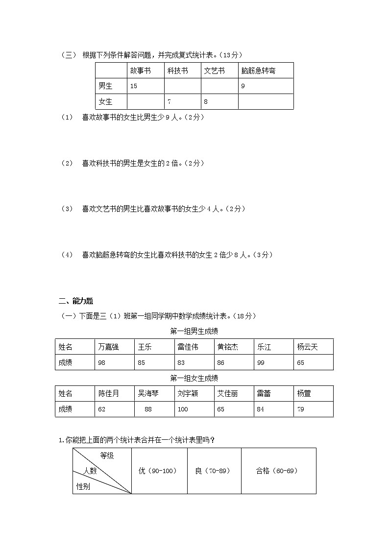 人教版数学三年级下册《复式统计表》作业2第2页