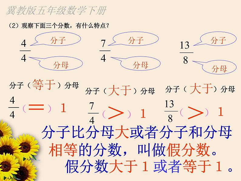 冀教版小学数学五下 2.1.1真分数、假分数和带分数 课件第5页