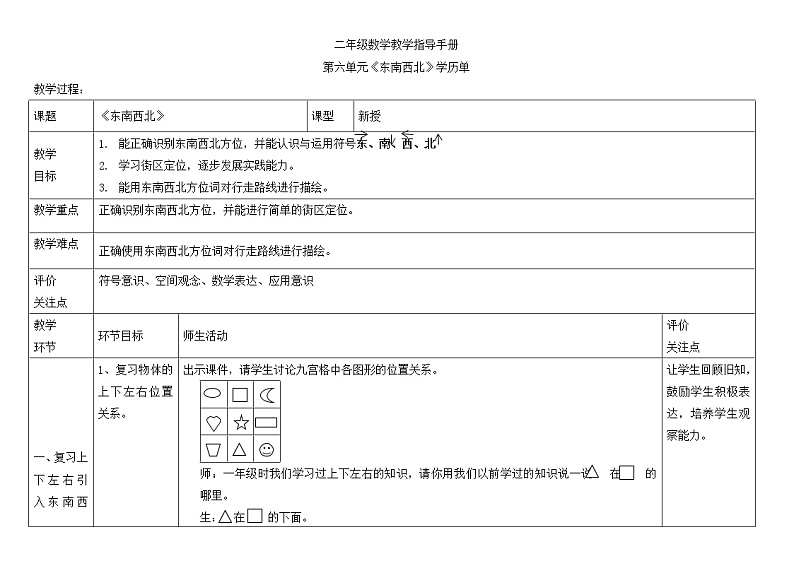 二年级下册数学教案-6.1   东南西北  ▏沪教版  (3)01