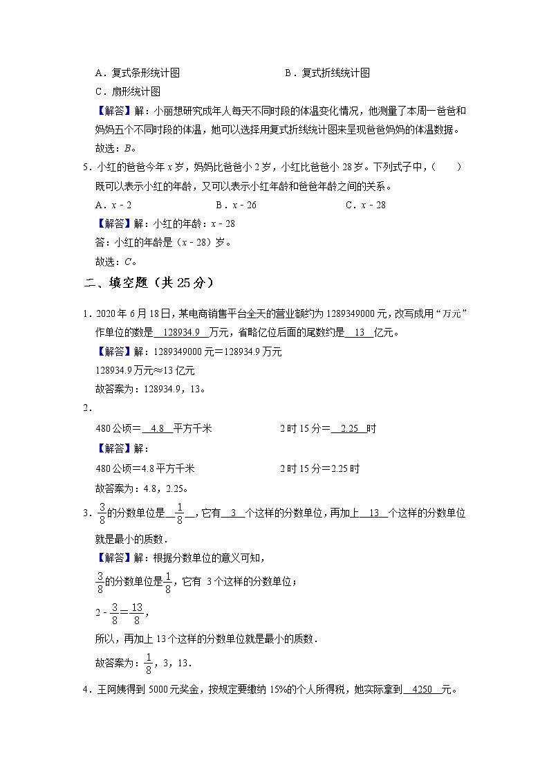 【小升初复习】2021-2022学年数学六年级小升初测试卷-（附答案）-人教版-解析版第2页