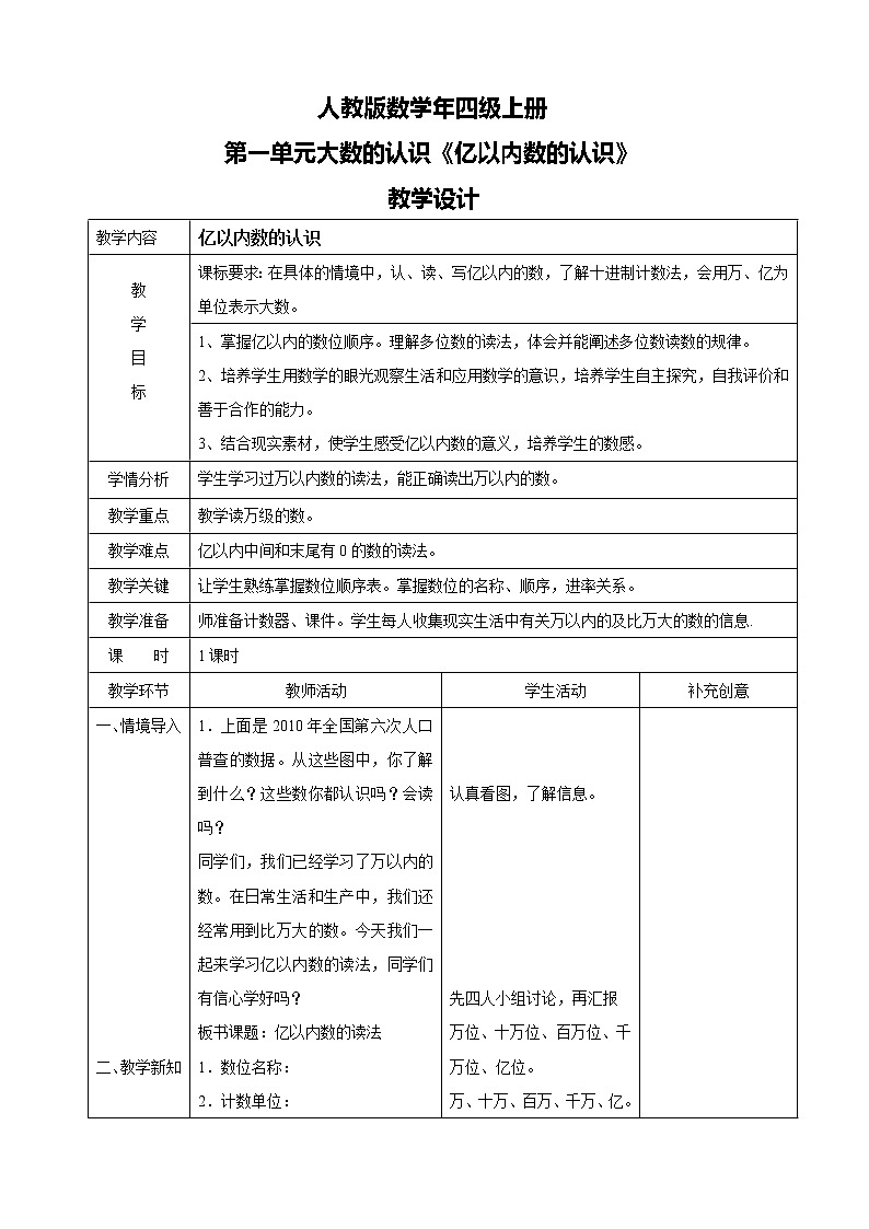 人教版数学四上第一单元第一课时《亿以内数的认识》课件+教案+同步练习（含答案）01