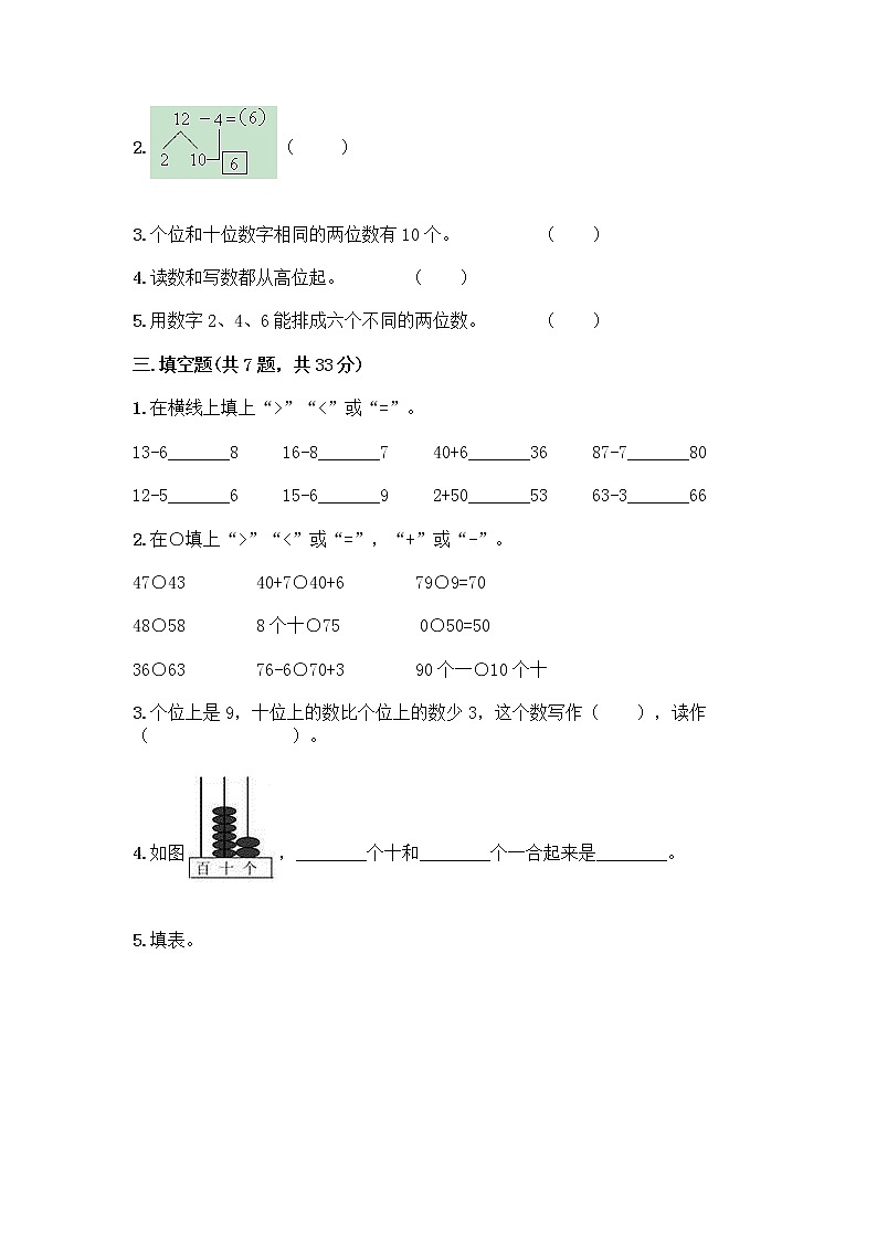 人教版小学一年级下册数学期末测试卷附参考答案（预热题）02