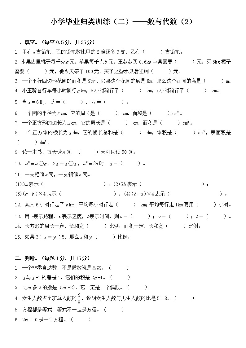 小学毕业归类训练（二）——数与代数(2)第1页