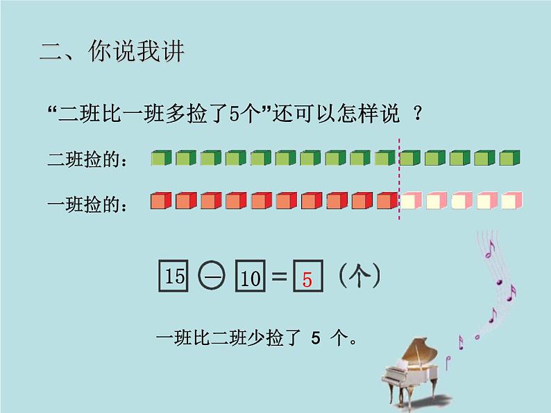 2021-2022学年青岛版数学一年级下册 五 绿色行动 100以内加减法（一） 信息窗三（比多比少的应用题） 课件05