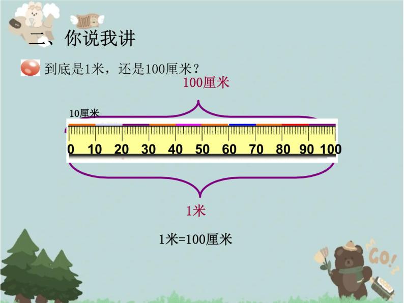 2021-2022学年青岛版数学一年级下册 八 阿福的新衣 厘米、米的认识 信息窗二（米的认识） 课件07