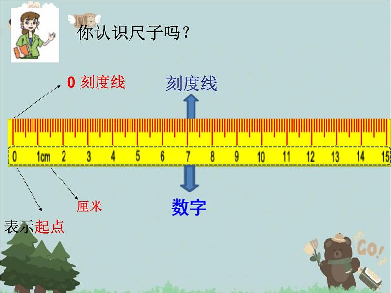 2021-2022学年青岛版数学一年级下册 八 阿福的新衣 厘米、米的认识 信息窗一（厘米的认识） 课件第5页