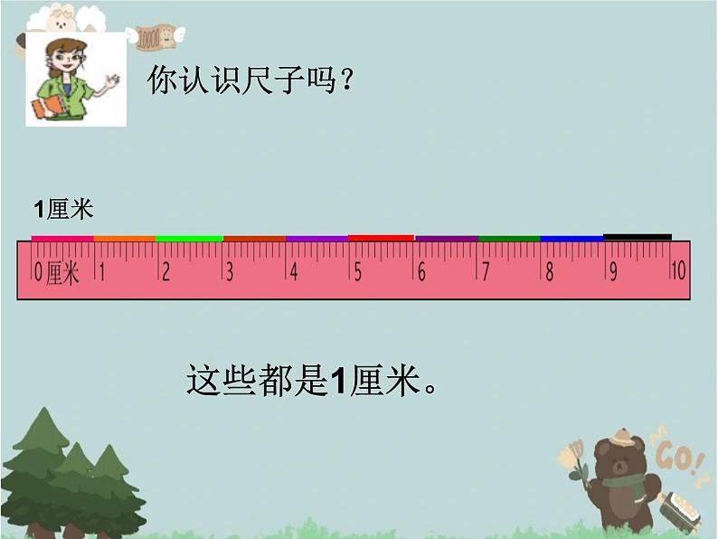 2021-2022学年青岛版数学一年级下册 八 阿福的新衣 厘米、米的认识 信息窗一（厘米的认识） 课件第6页
