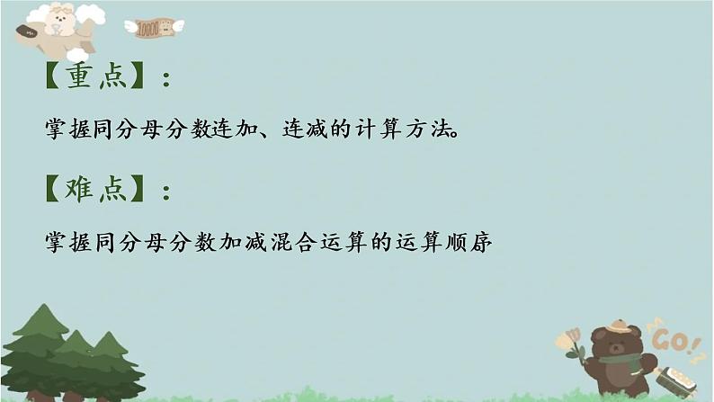 2021-2022学年青岛版数学五年级下册 三 剪纸中的数学 分数加减法（一） 信息窗三（同分母分数加减混合运算）课件第3页