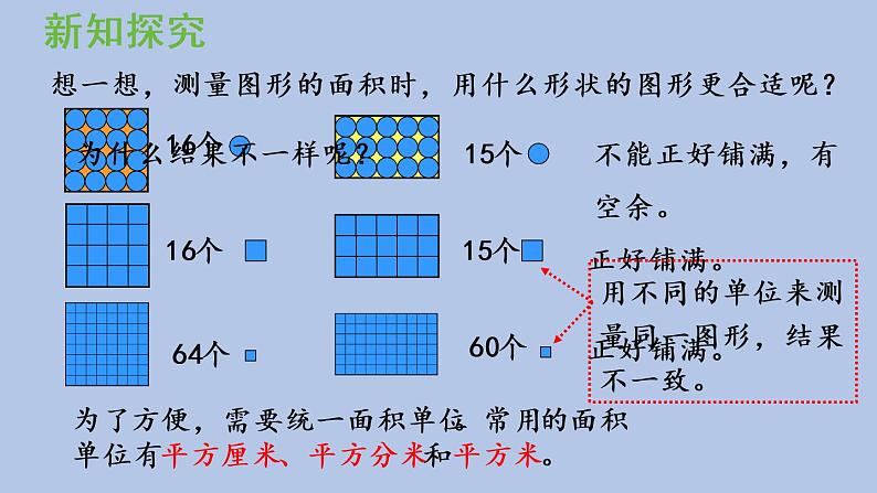 2021-2022学年青岛版数学三年级下册 五 我家买新房子了 长方形和正方形的面积 信息窗一（面积和面积单位） 课件04