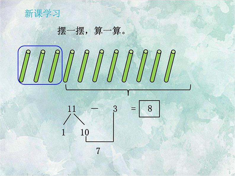 2022-2023学年冀教版数学一年级上册 第九单元 20以内的减法 第2课时 11减几 课件第7页